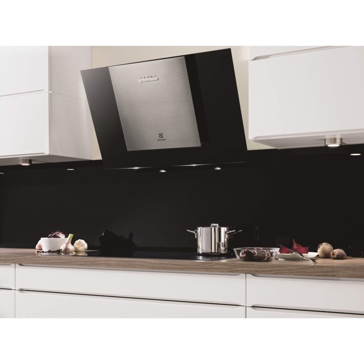 GRADE A2 - Light cosmetic damage - Electrolux EFF80550DK Angled 80cm Cooker Hood With Black Glass Canopy