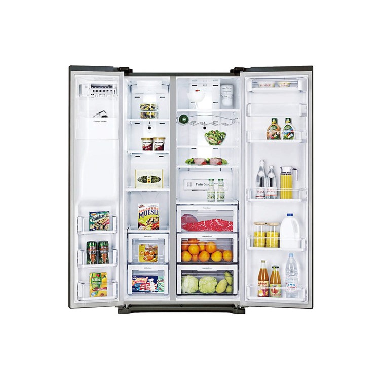 GRADE A3 - Heavy cosmetic damage - Samsung RSG5MUBP1 G-series 615 Litre Gloss Black American Fridge Freezer With Ice And Water Dispenser