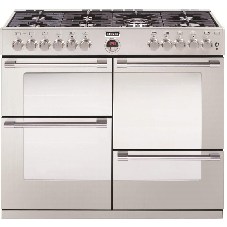 GRADE A1 - As new but box opened - Stoves Sterling R1000DFT 100cm Dual Fuel Range Cooker - Stainless Steel