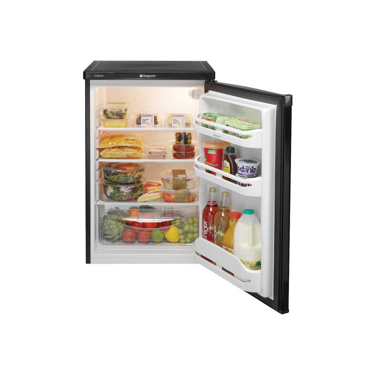 GRADE A2 - Hotpoint RLAAV22K1 55cm Freestanding Under Counter Fridge Shiny Black