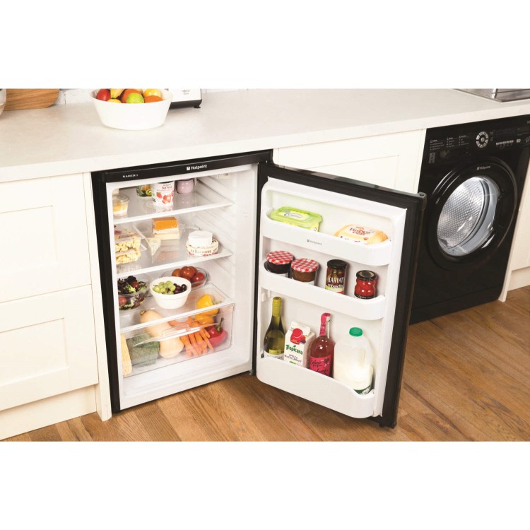 GRADE A2 - Hotpoint RLAAV22K1 55cm Freestanding Under Counter Fridge Shiny Black