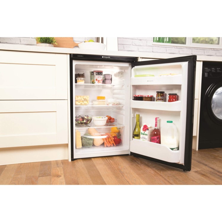GRADE A2 - Hotpoint RLAAV22K1 55cm Freestanding Under Counter Fridge Shiny Black