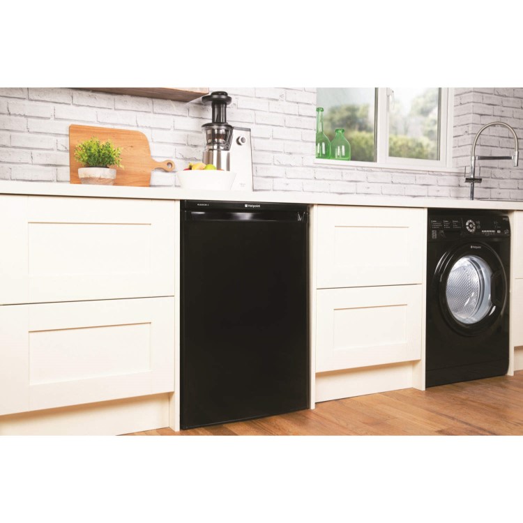 GRADE A2 - Hotpoint RLAAV22K1 55cm Freestanding Under Counter Fridge Shiny Black