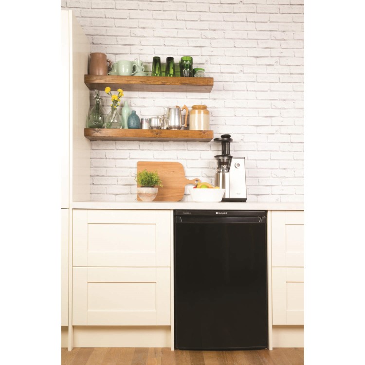 GRADE A2 - Hotpoint RLAAV22K1 55cm Freestanding Under Counter Fridge Shiny Black