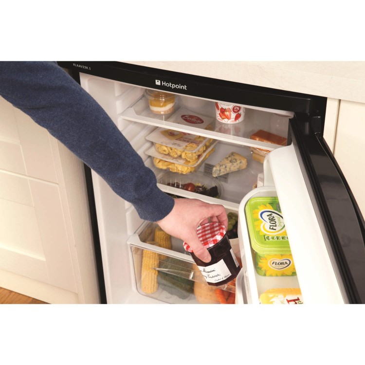GRADE A2 - Hotpoint RLAAV22K1 55cm Freestanding Under Counter Fridge Shiny Black