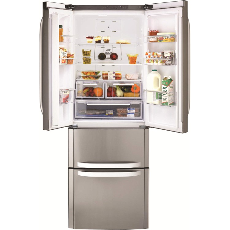 GRADE A1 - As new but box opened - Hotpoint FFU4DX Quadrio 70cm Wide Frost Free Freestanding Fridge Freezer Stainless Steel