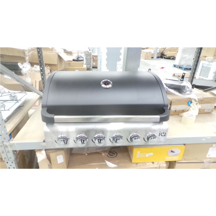 GRADE A2 - iQ Premium 6 Burner Black Gas BBQ with side burner with Free Accessory Pack Includes BBQ Cover and Utensil Set