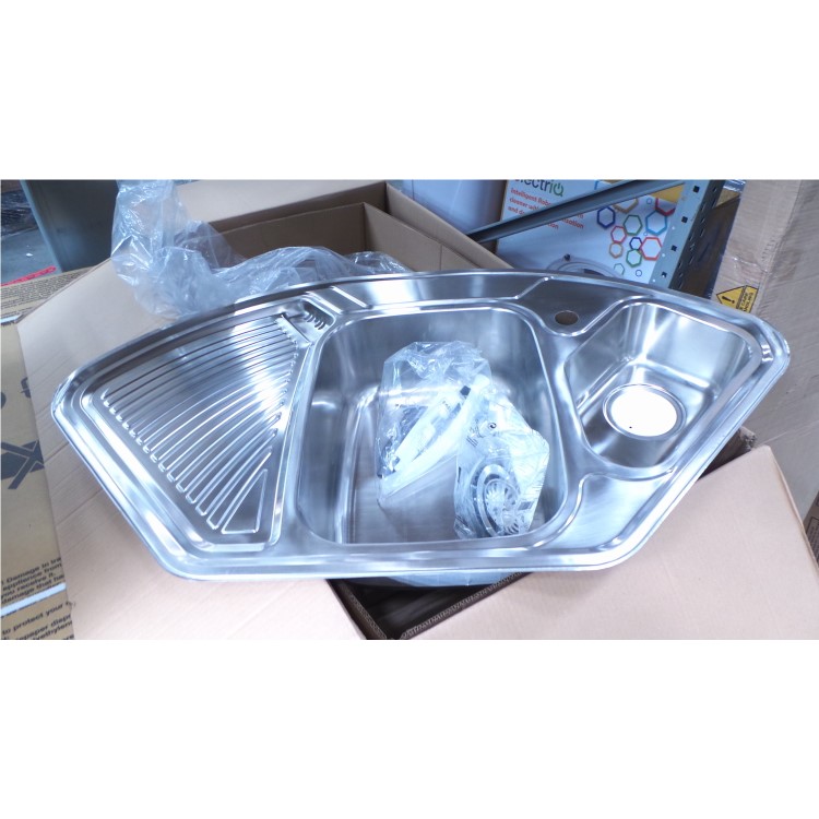 GRADE A3 - Astracast LD15XXHOMESK1 Lausanne 1.5 Bowl Left Hand Drainer Polished Stainless Steel Corner Sink