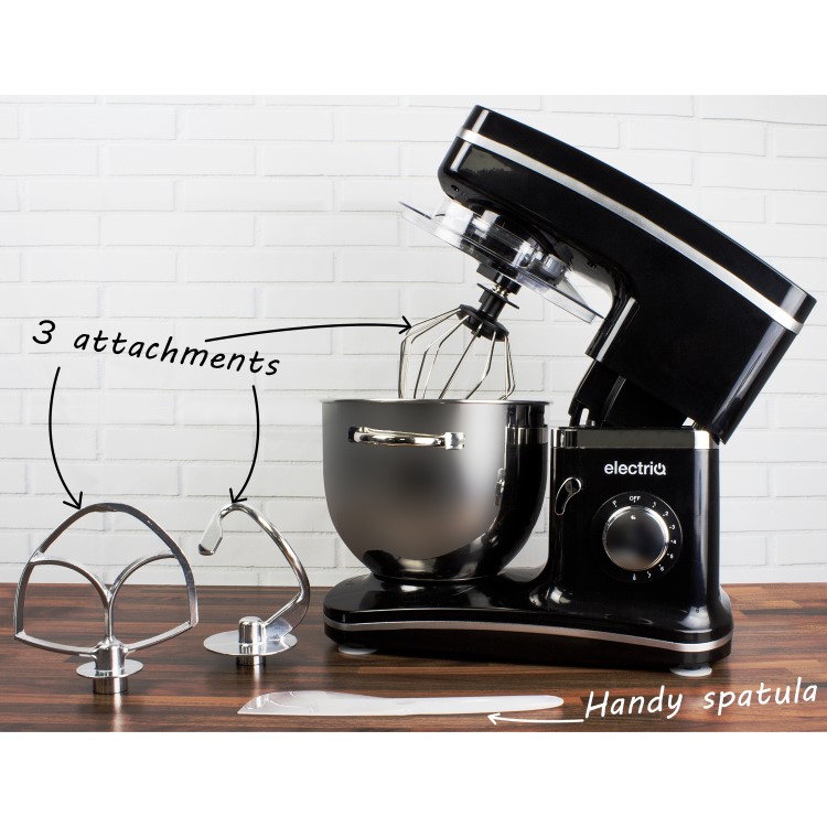 GRADE A1 - ElectriQ 5.2 litre Electric Food Stand Mixer 1500w Black with Dishwasher Safe Attachments