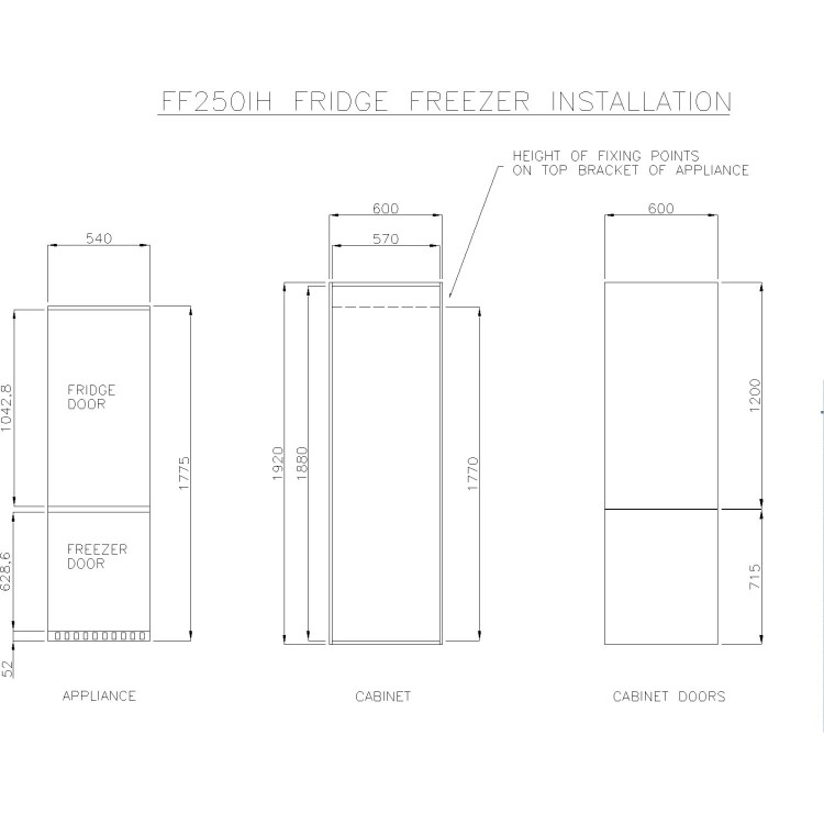 GRADE A2 - White Knight FF250IHE 70-30 Sliding Rail Integrated Fridge Freezer