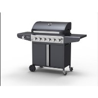GRADE A1 - iQ Premium 6 Burner Black Gas BBQ with side burner with Free Accessory Pack Includes BBQ Cover and Utensil Set
