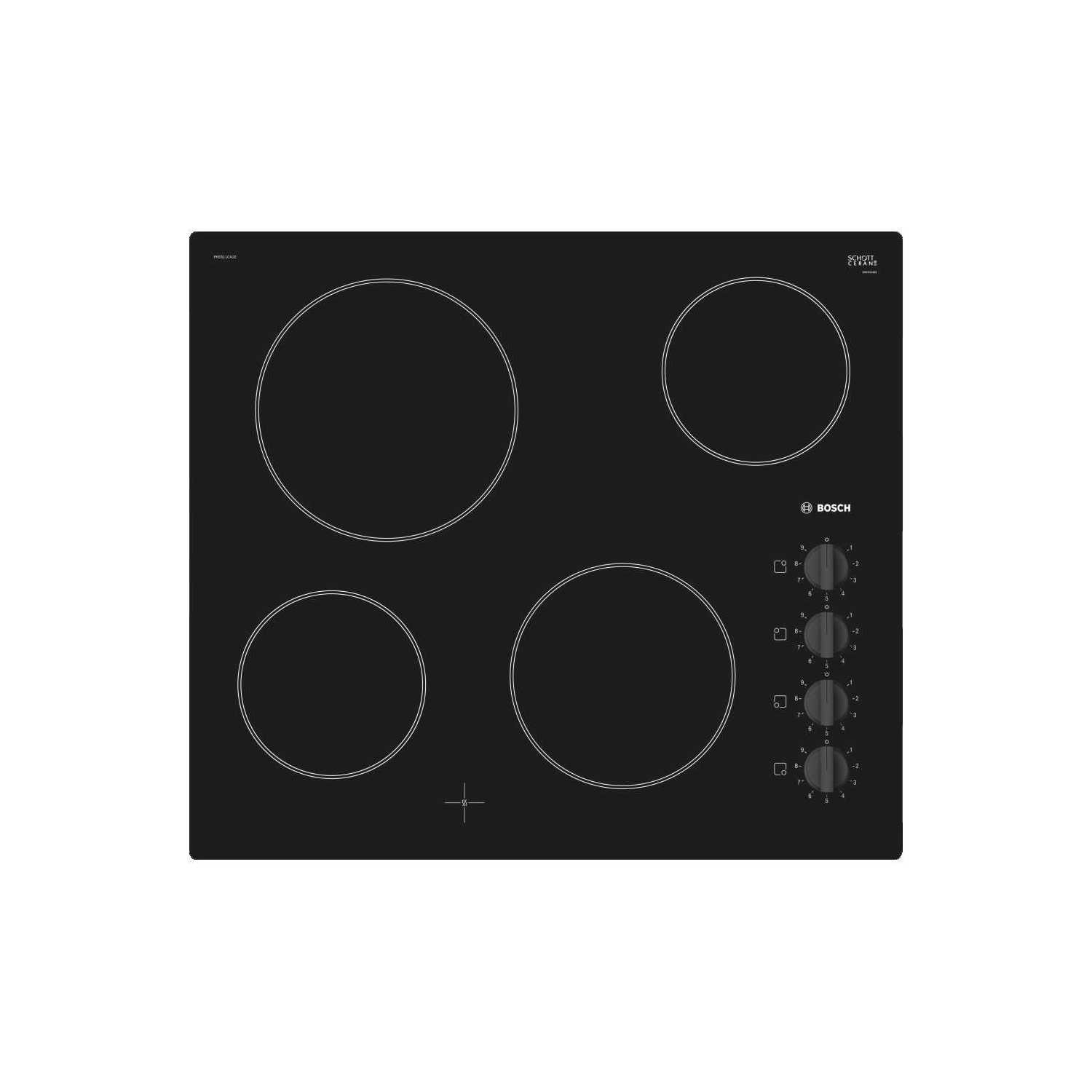 Refurbished Bosch Serie 2 PKE611CA1E 60cm 4 Zone Ceramic Hob with Knob Controls Black