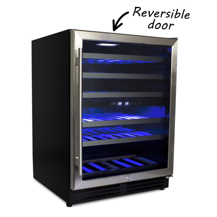 GRADE A3 - electriQ 60cm Wide 51 Bottle Dual Zone Wine Cooler - Stainless Steel/Black