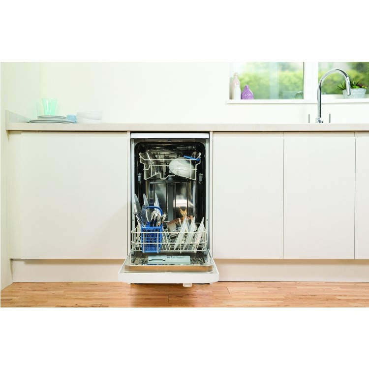 GRADE A1 - Indesit DSR15B1 10 Place Freestanding Slimline Dishwasher - White
