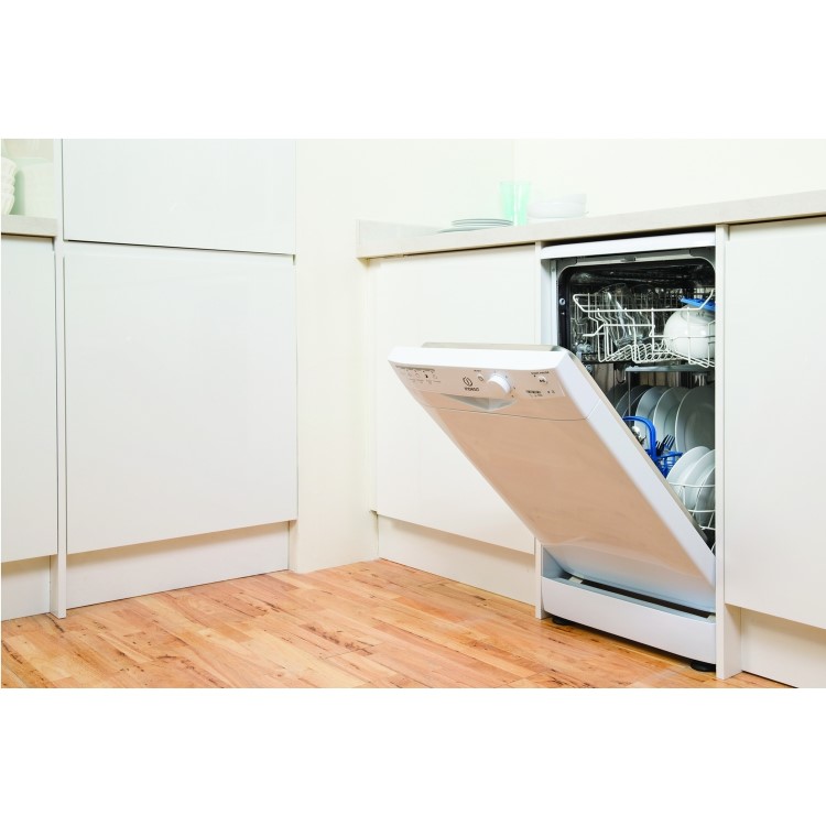 GRADE A1 - Indesit DSR15B1 10 Place Freestanding Slimline Dishwasher - White