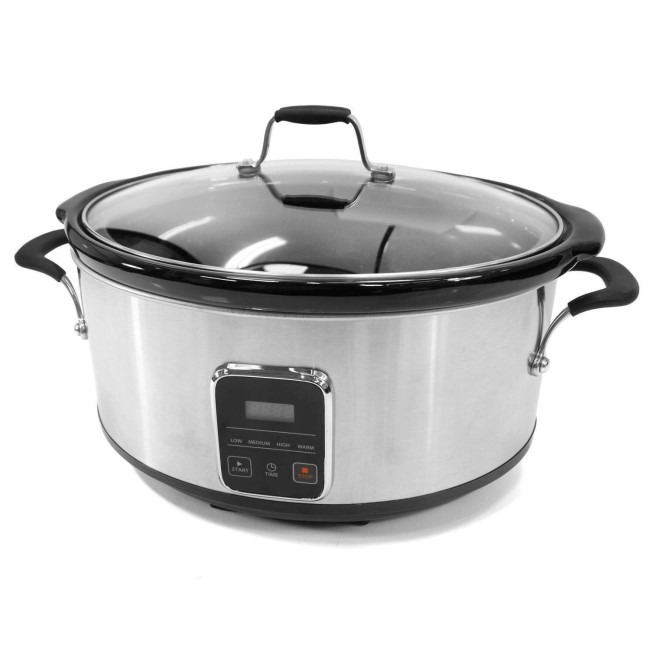 GRADE A1 - electriQ 6.2L Slow Cooker in Stainless Steel with Digital LED Display and Cool Touch Handles 