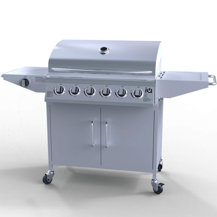 GRADE A3 - Missing Parts - iQ 6 Burner Gas BBQ with Side Burner. Free Accessory Pack Includes BBQ Cover and Utensil Set