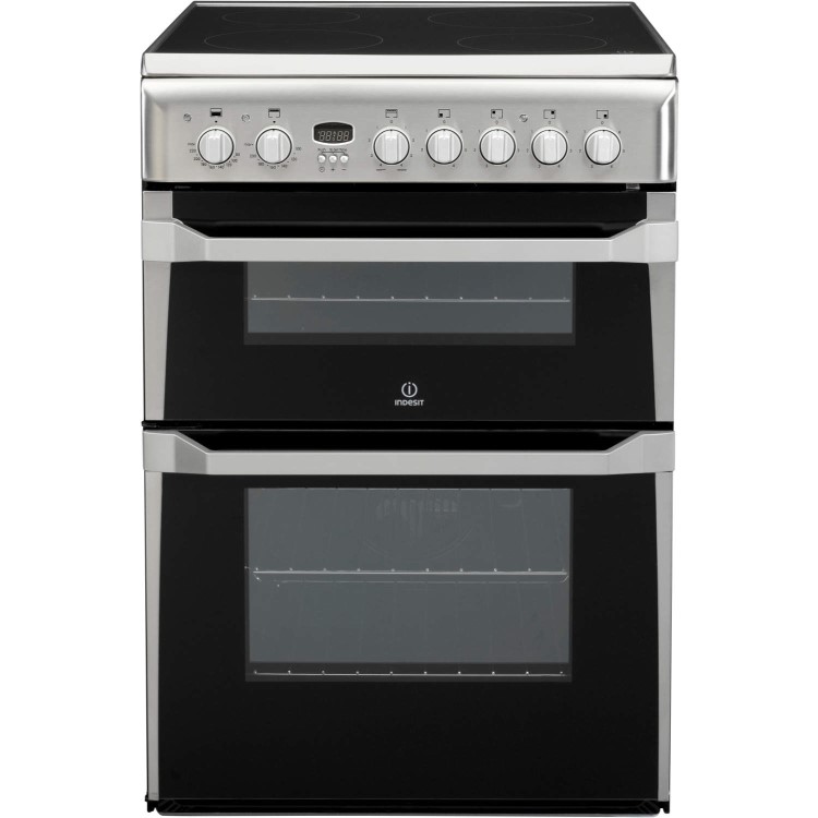 Indesit ID60C2XS 60cm Double Oven Electric Cooker With Ceramic Hob - Stainless Steel