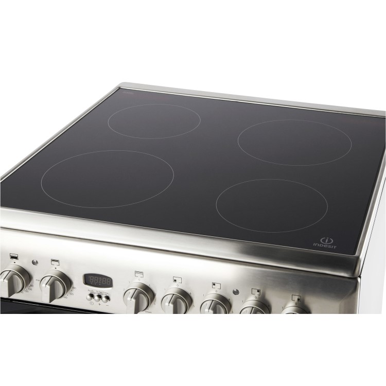Indesit ID60C2XS 60cm Double Oven Electric Cooker With Ceramic Hob - Stainless Steel
