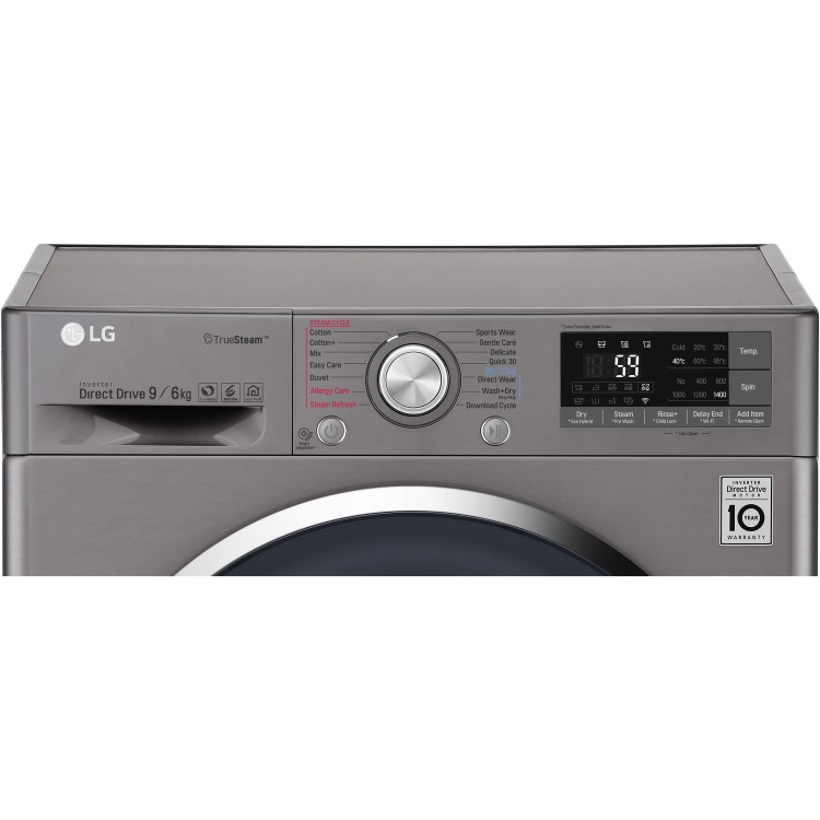 LG F4J8FH2S 9kg Wash 6kg Dry Eco Hybrid Freestanding Washer Dryer With TrueSteam And SmartThinQ - Shiny Steel