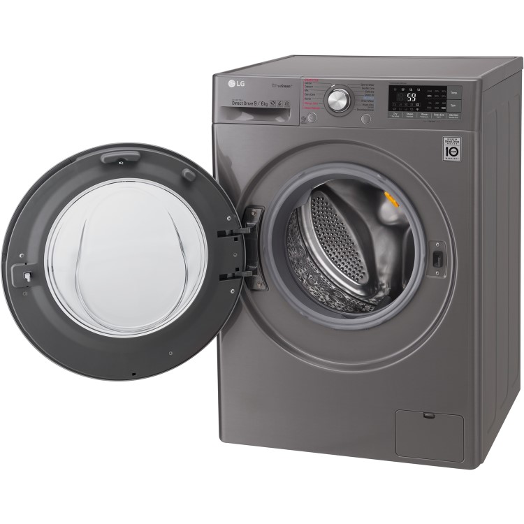 LG F4J8FH2S 9kg Wash 6kg Dry Eco Hybrid Freestanding Washer Dryer With TrueSteam And SmartThinQ - Shiny Steel