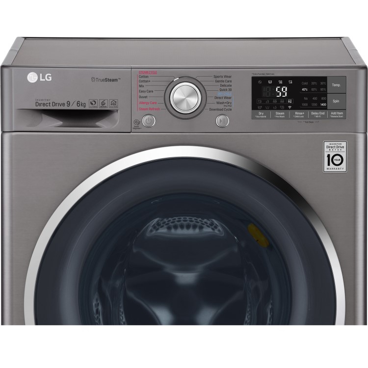 LG F4J8FH2S 9kg Wash 6kg Dry Eco Hybrid Freestanding Washer Dryer With TrueSteam And SmartThinQ - Shiny Steel