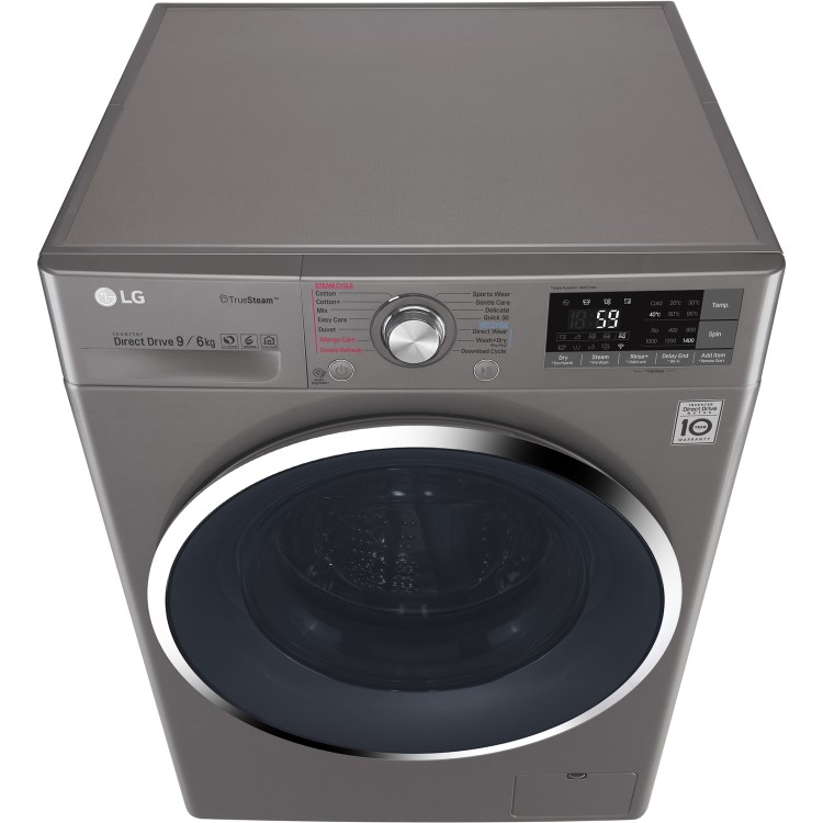 LG F4J8FH2S 9kg Wash 6kg Dry Eco Hybrid Freestanding Washer Dryer With TrueSteam And SmartThinQ - Shiny Steel