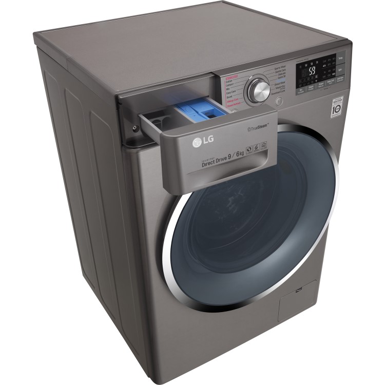 LG F4J8FH2S 9kg Wash 6kg Dry Eco Hybrid Freestanding Washer Dryer With TrueSteam And SmartThinQ - Shiny Steel