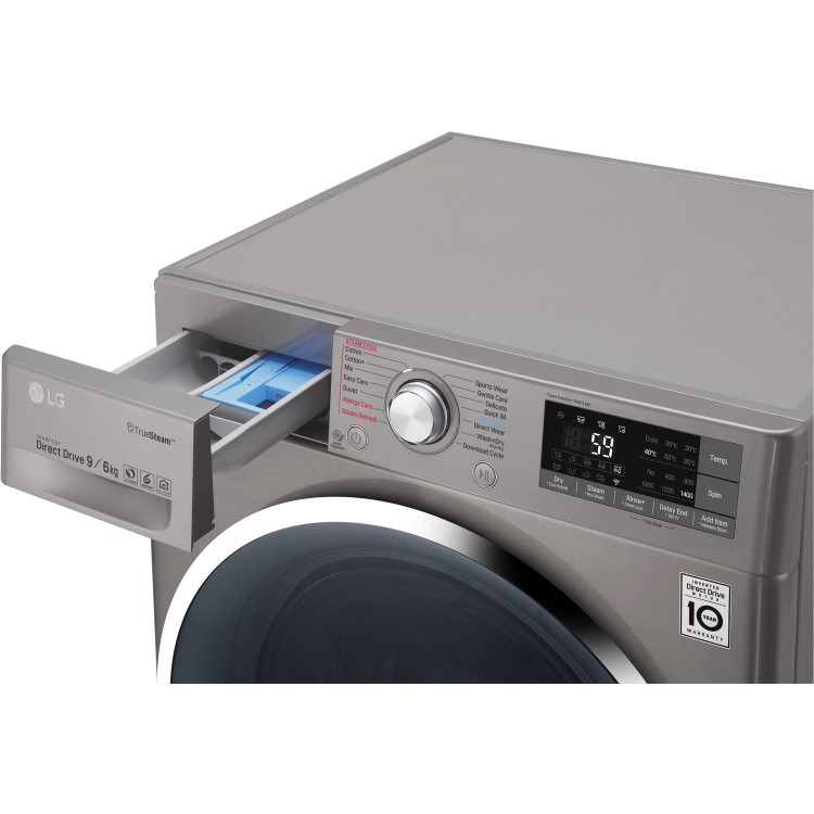 LG F4J8FH2S 9kg Wash 6kg Dry Eco Hybrid Freestanding Washer Dryer With TrueSteam And SmartThinQ - Shiny Steel