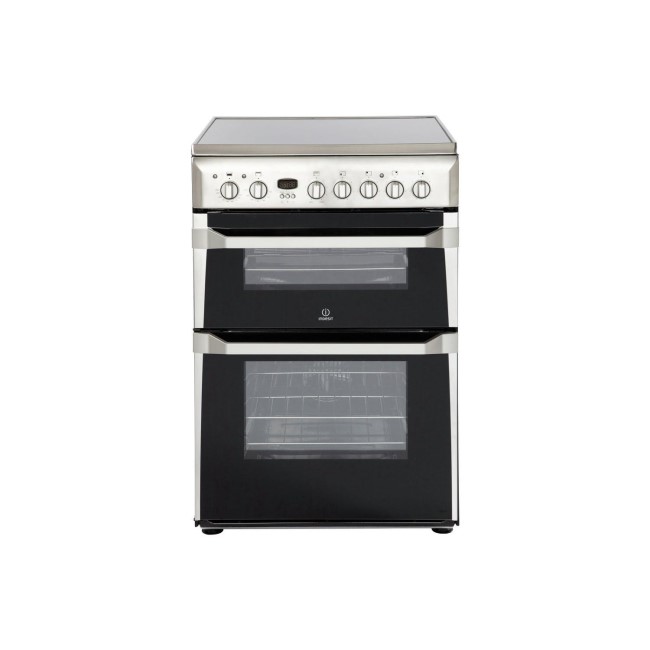 GRADE A3 - Indesit ID60C2X 60cm Double Oven Electric Cooker With Ceramic Hob in Stainless Steel