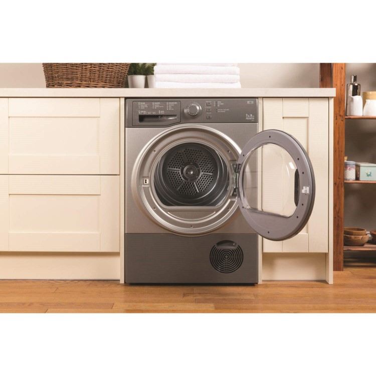 GRADE A1 - Hotpoint TCFS73BGG 7kg Freestanding Condenser Tumble Dryer - Graphite