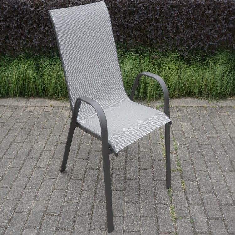 Grey Metal 4 Seater Garden Furniture Dining Set - Parasol Included 
