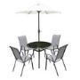 Grey Metal 4 Seater Garden Furniture Dining Set - Parasol Included 