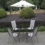 Grey Metal 4 Seater Garden Furniture Dining Set - Parasol Included 