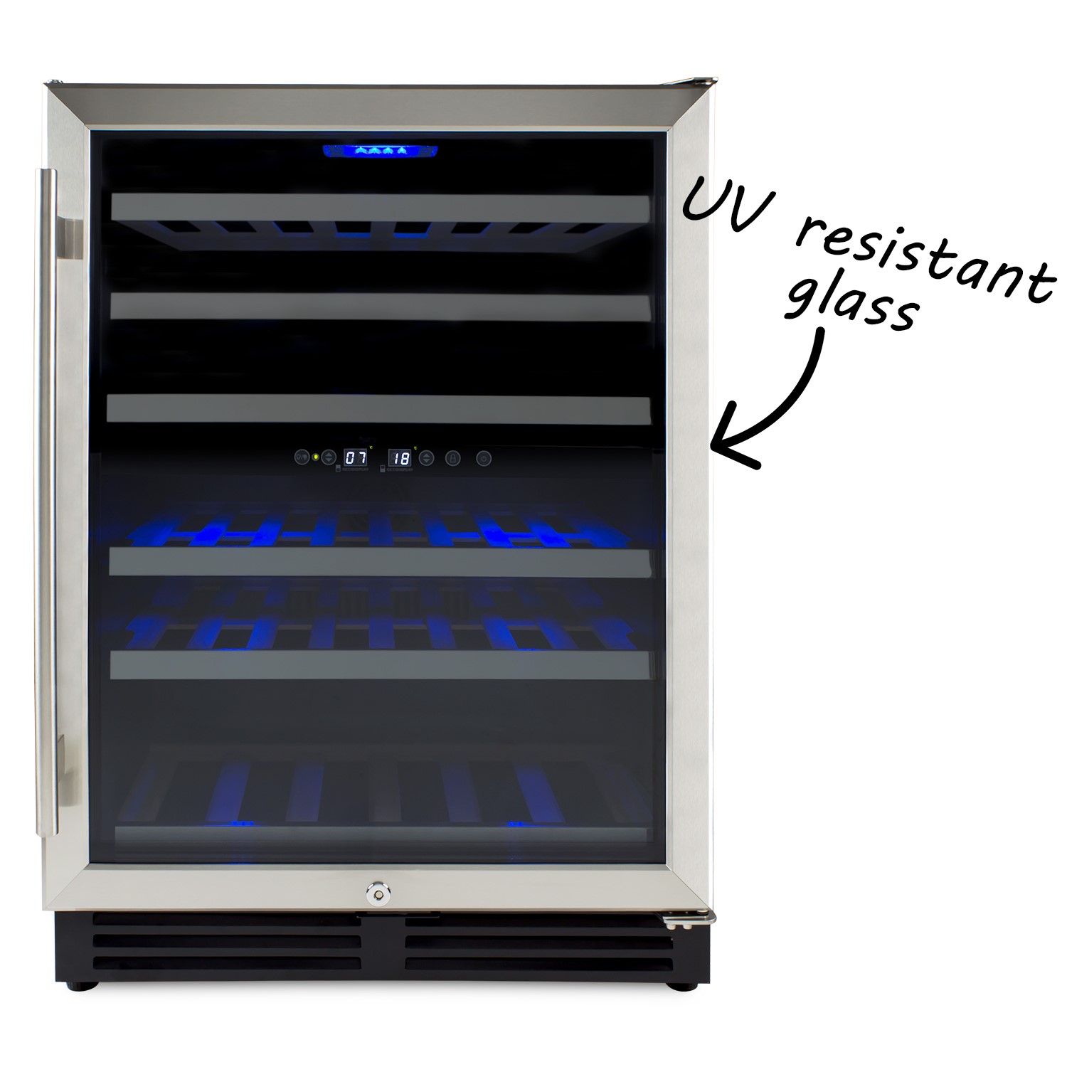 electriQ 60cm Wide 51 Bottle Dual Zone Wine Cooler Stainless Steel