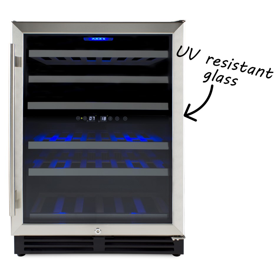 electriQ 60cm Wide 51 Bottle Dual Zone Wine Cooler Stainless Steel