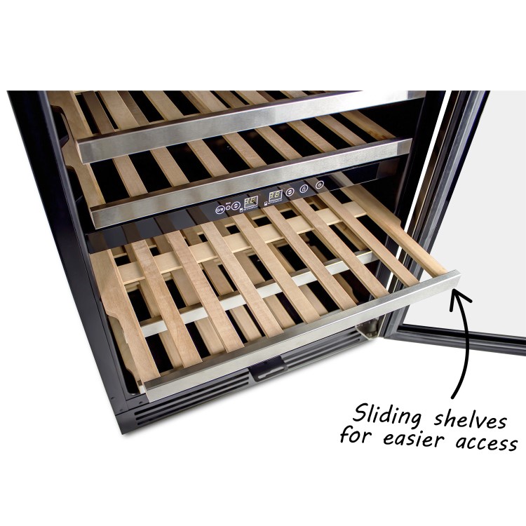 GRADE A3 - electriQ 60cm Wide 51 Bottle Dual Zone Wine Cooler - Stainless Steel/Black
