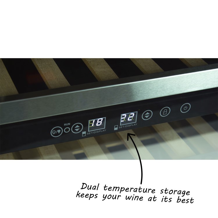 GRADE A3 - electriQ 60cm Wide 51 Bottle Dual Zone Wine Cooler - Stainless Steel/Black