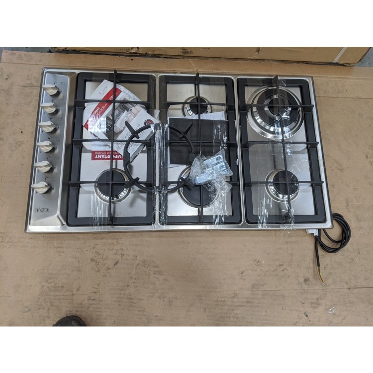 GRADE A2 - CDA HG9320SS 90cm Six Burner Gas Hob With Cast Iron Pan Stands Stainless Steel