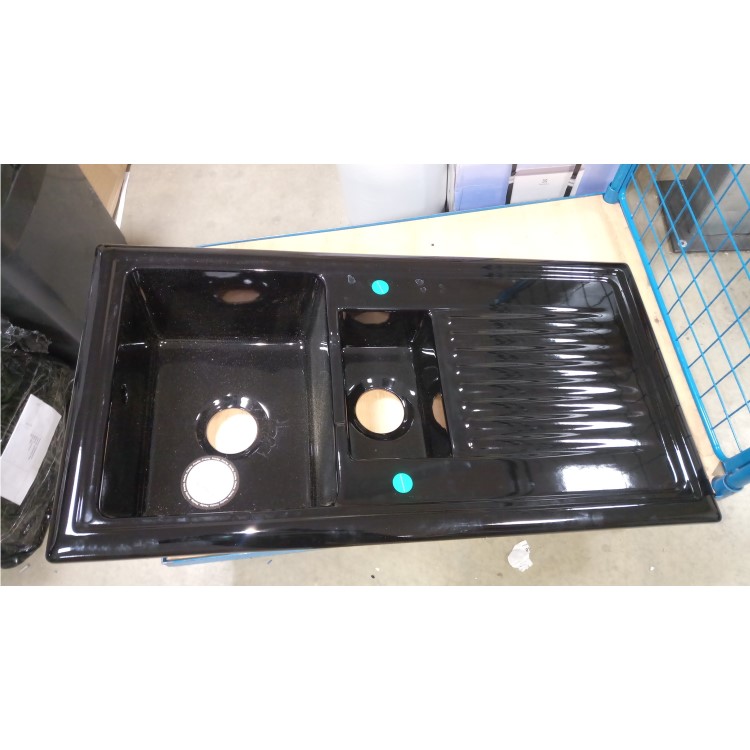 GRADE A2 - Reginox RL401CB 1.5 Bowl Reversible Inset Ceramic Sink Black