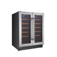 GRADE A2 - electriQ 60cm  36 Bottle Wine Cooler  Dual Temperature Dual Zone Double Door - Stainless Steel