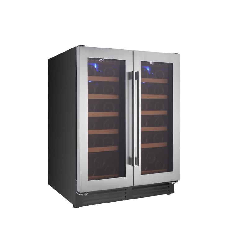 GRADE A2 - electriQ 60cm  36 Bottle Wine Cooler  Dual Temperature Dual Zone Double Door - Stainless Steel