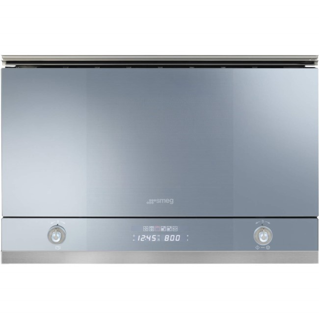 GRADE A2 - Smeg MP122 Linea 21 L Side-opening Built-in Microwave With Grill - Silver Glass