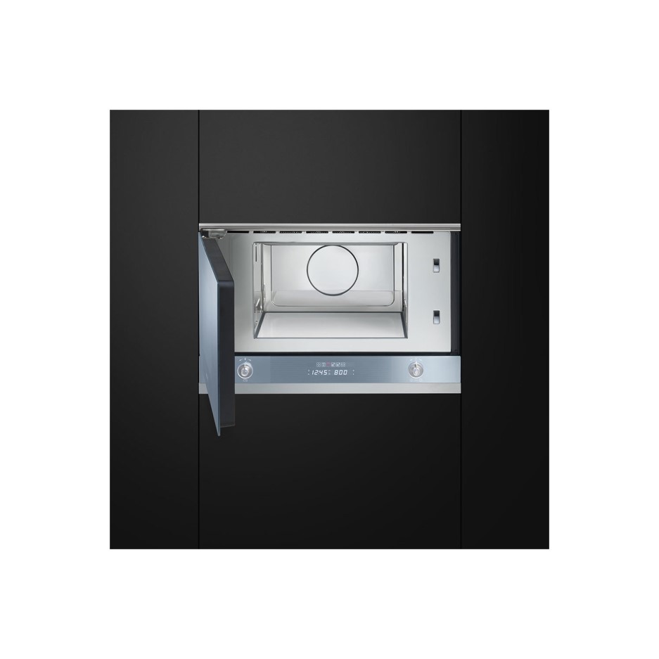 Smeg MP122 Linea 21 L Sideopening Builtin Microwave With Grill Silver Glass Appliances Direct