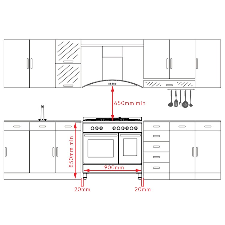 GRADE A2 - iQ 90cm Dual Fuel Double Oven Range Cooker Black