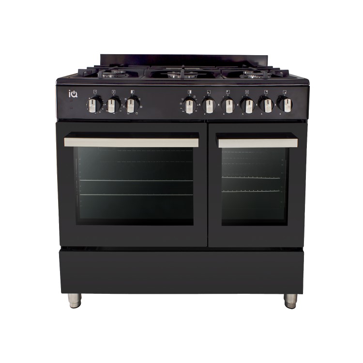 GRADE A2 - iQ 90cm Dual Fuel Double Oven Range Cooker Black