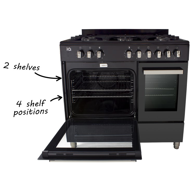 GRADE A2 - iQ 90cm Dual Fuel Double Oven Range Cooker Black