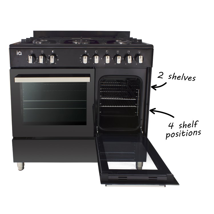 GRADE A2 - iQ 90cm Dual Fuel Double Oven Range Cooker Black