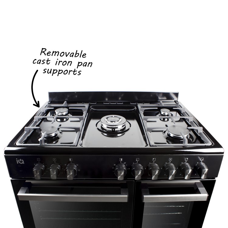 GRADE A2 - iQ 90cm Dual Fuel Double Oven Range Cooker Black