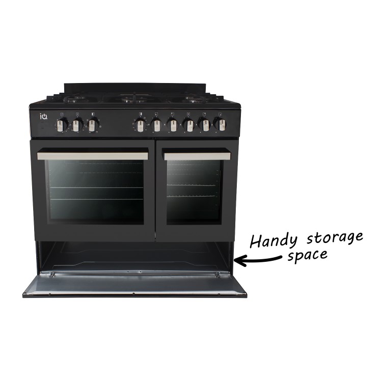 GRADE A2 - iQ 90cm Dual Fuel Double Oven Range Cooker Black
